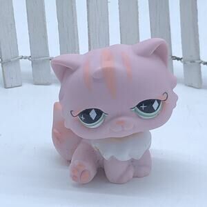 Littlest Pet Shop #460 Pink Striped Persian Diamond Eyes 2007 Hasbro LPS